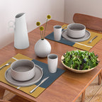 Fusion 4: Minimalist Geometric Abstract in Dark Mustard Yellow, Navy Blue, and White Placemat Gallery Image 2