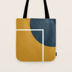 Fusion 4: Minimalist Geometric Abstract in Dark Mustard Yellow, Navy Blue, and White Tote Bag Gallery Image 1