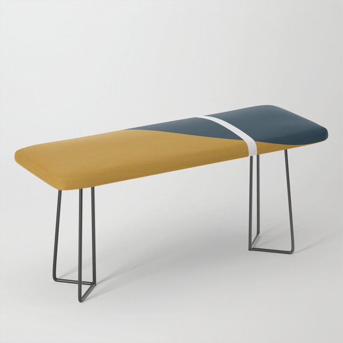 Fusion 4: Minimalist Geometric Abstract in Dark Mustard Yellow, Navy Blue, and White Bench Gallery Image 1