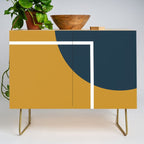 Fusion 4: Minimalist Geometric Abstract in Dark Mustard Yellow, Navy Blue, and White Credenza Gallery Image 1