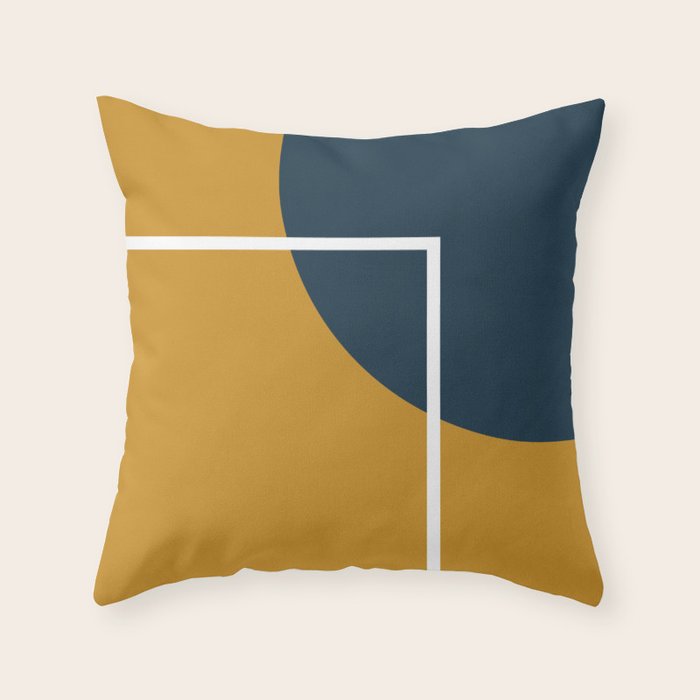 Fusion 4: Minimalist Geometric Abstract in Dark Mustard Yellow, Navy Blue, and White Throw Pillow Gallery Image 6