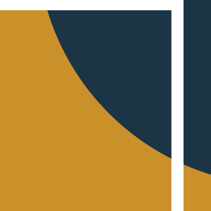 Fusion 4: Minimalist Geometric Abstract in Dark Mustard Yellow, Navy Blue, and White Coffee Mug Gallery Image 2