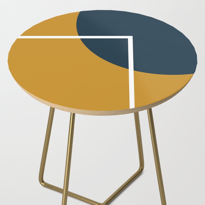 Fusion 4: Minimalist Geometric Abstract in Dark Mustard Yellow, Navy Blue, and White Side Table Gallery Image 2