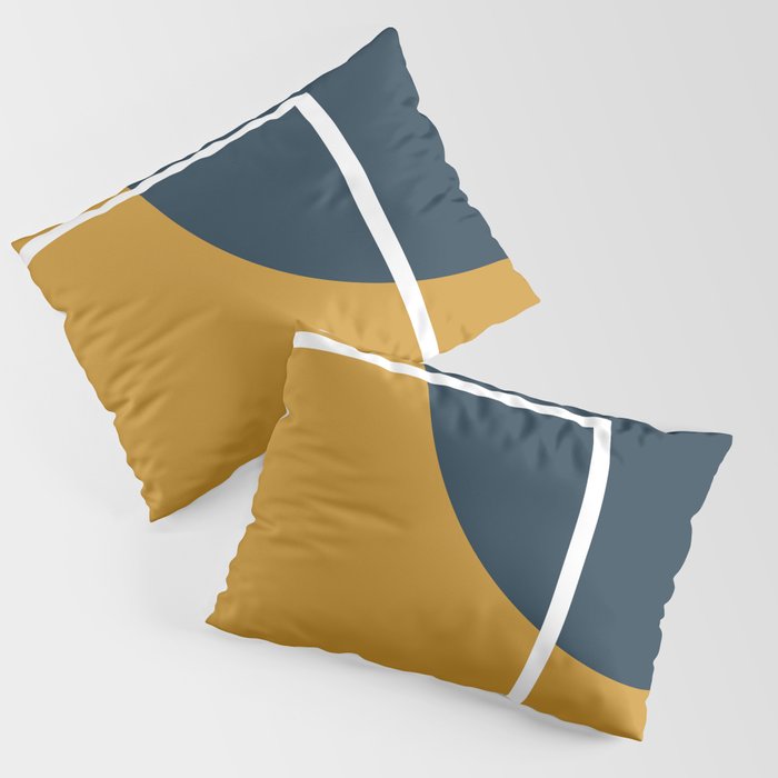 Fusion 4: Minimalist Geometric Abstract in Dark Mustard Yellow, Navy Blue, and White Pillow Sham Gallery Image 3