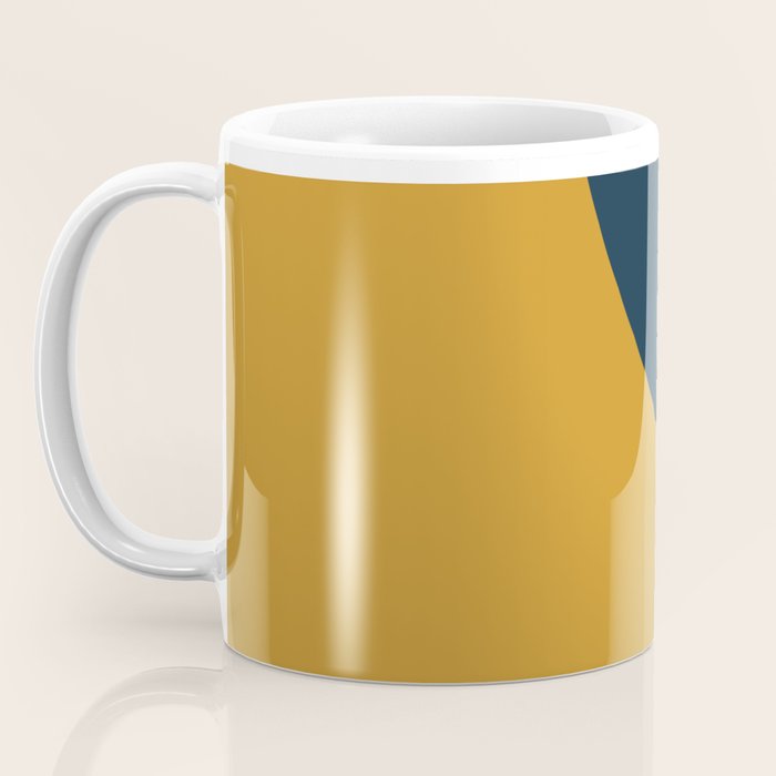 Fusion 4: Minimalist Geometric Abstract in Dark Mustard Yellow, Navy Blue, and White Coffee Mug Gallery Image 3