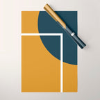 Fusion 4: Minimalist Geometric Abstract in Dark Mustard Yellow, Navy Blue, and White Wrapping Paper Gallery Image 1