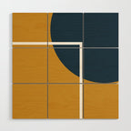 Fusion 4: Minimalist Geometric Abstract in Dark Mustard Yellow, Navy Blue, and White Wood Wall Art Gallery Image 1