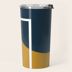 Fusion 4: Minimalist Geometric Abstract in Dark Mustard Yellow, Navy Blue, and White Travel Mug Gallery Image 2