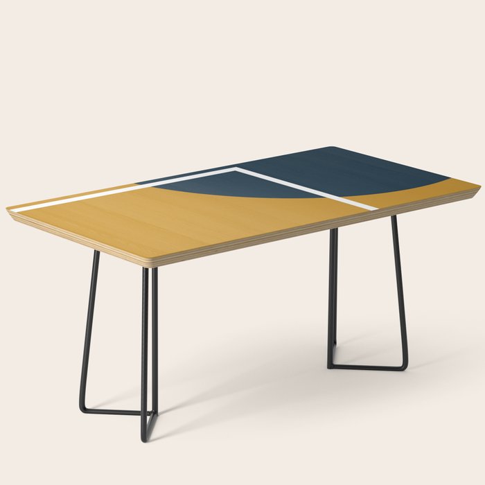 Fusion 4: Minimalist Geometric Abstract in Dark Mustard Yellow, Navy Blue, and White Coffee Table Gallery Image 1