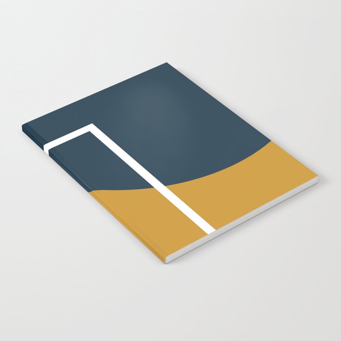 Fusion 4: Minimalist Geometric Abstract in Dark Mustard Yellow, Navy Blue, and White Notebook Gallery Image 1