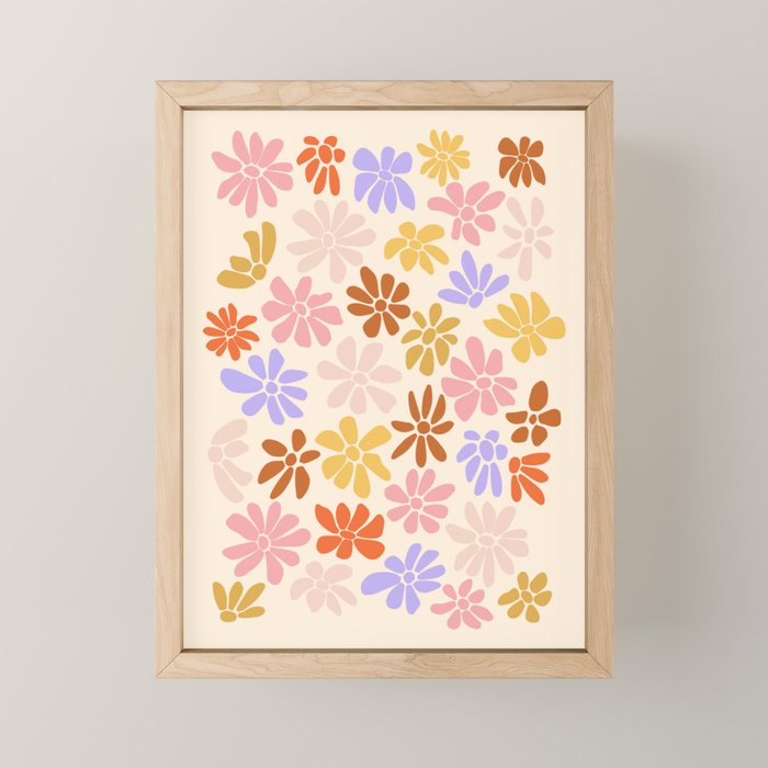Retro Daisies - Rainbow Pastel Colors Mini Art Print Gallery Image 1