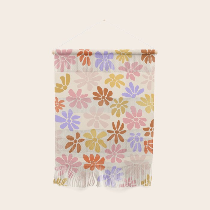 Retro Daisies - Rainbow Pastel Colors Wall Hanging Gallery Image 1