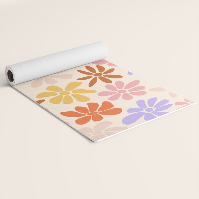 Retro Daisies - Rainbow Pastel Colors Yoga Mat Gallery Image 2
