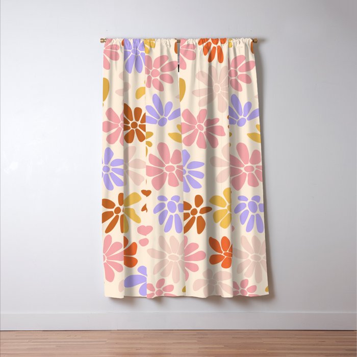 Retro Daisies - Rainbow Pastel Colors Window Curtain Gallery Image 3