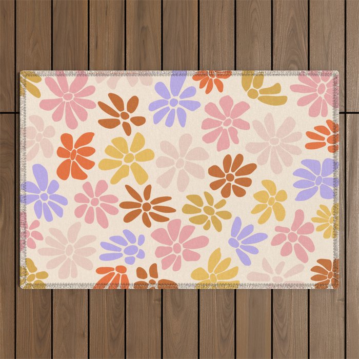 Retro Daisies - Rainbow Pastel Colors Outdoor Rug Gallery Image 1