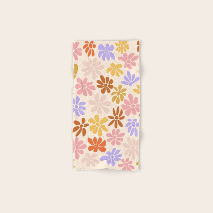 Retro Daisies - Rainbow Pastel Colors Bath Towel Gallery Image 1
