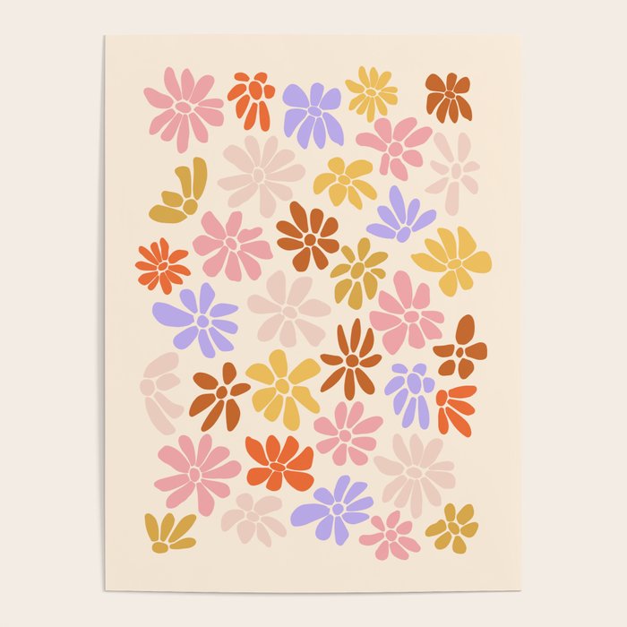 Retro Daisies - Rainbow Pastel Colors Poster Gallery Image 1