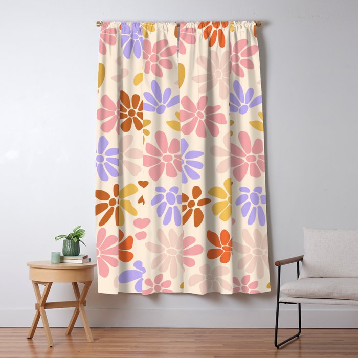 Retro Daisies - Rainbow Pastel Colors Window Curtain Gallery Image 1