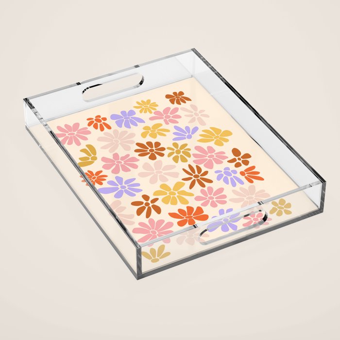 Retro Daisies - Rainbow Pastel Colors Acrylic Tray Gallery Image 1