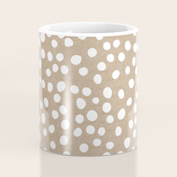 Christmas Snow, White Dots on Brown Paper Coffee Mug Gallery Image 4