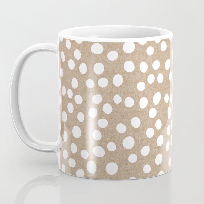 Christmas Snow, White Dots on Brown Paper Coffee Mug Gallery Image 3