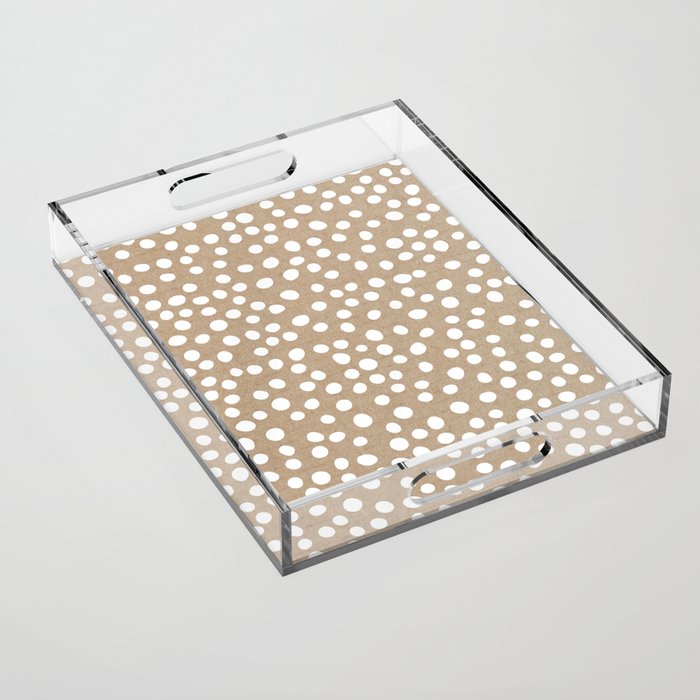 Christmas Snow, White Dots on Brown Paper Acrylic Tray Gallery Image 1