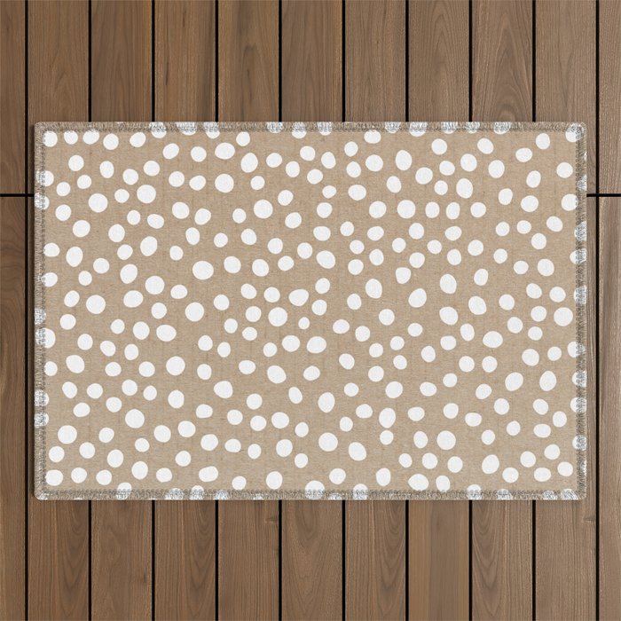 Christmas Snow, White Dots on Brown Paper Outdoor Rug Gallery Image 1