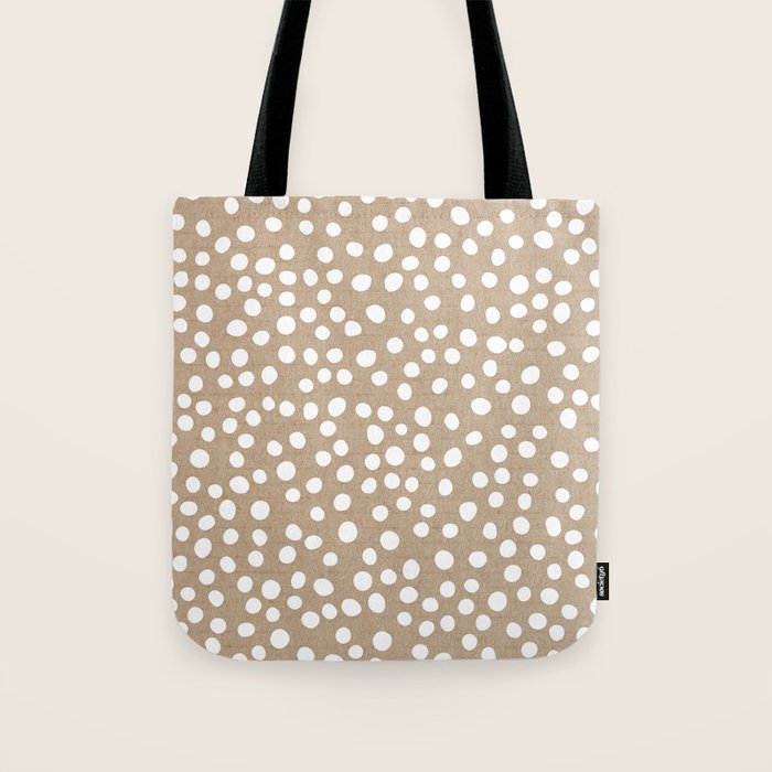 Christmas Snow, White Dots on Brown Paper Tote Bag Gallery Image 1