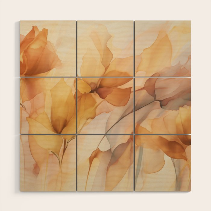 Ethereal Blossom Dreams Amber Marigold Wood Wall Art Gallery Image 1