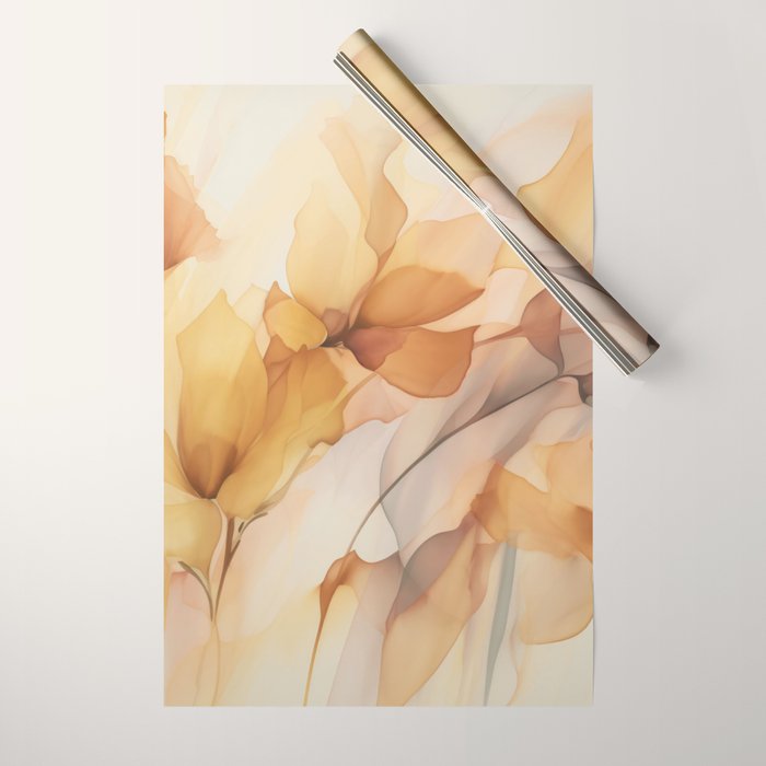 Ethereal Blossom Dreams Amber Marigold Wrapping Paper Gallery Image 1