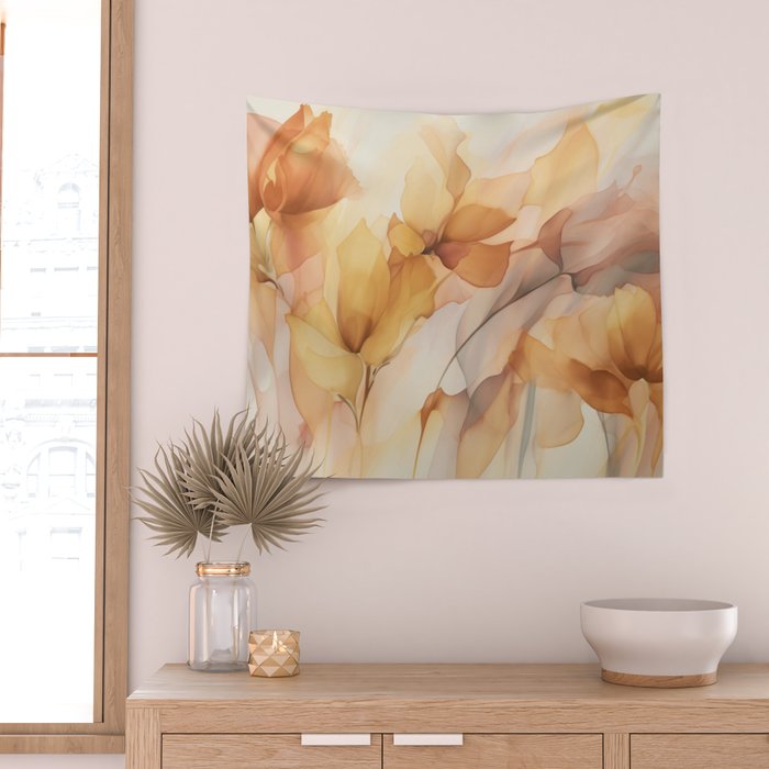 Ethereal Blossom Dreams Amber Marigold Wall Tapestry Gallery Image 2
