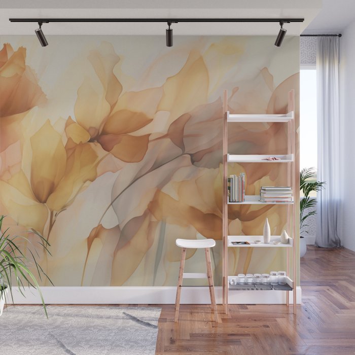 Ethereal Blossom Dreams Amber Marigold Wall Mural Gallery Image 1