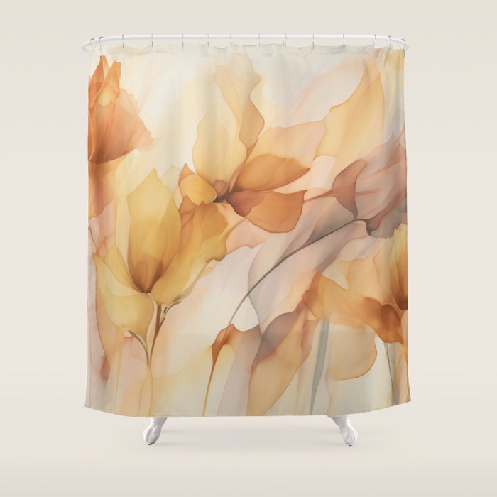 Ethereal Blossom Dreams Amber Marigold Shower Curtain Gallery Image 1