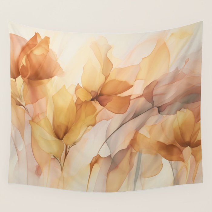 Ethereal Blossom Dreams Amber Marigold Wall Tapestry Gallery Image 4