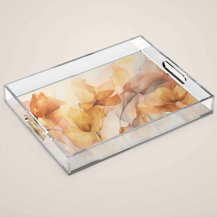Ethereal Blossom Dreams Amber Marigold Acrylic Tray Gallery Image 1