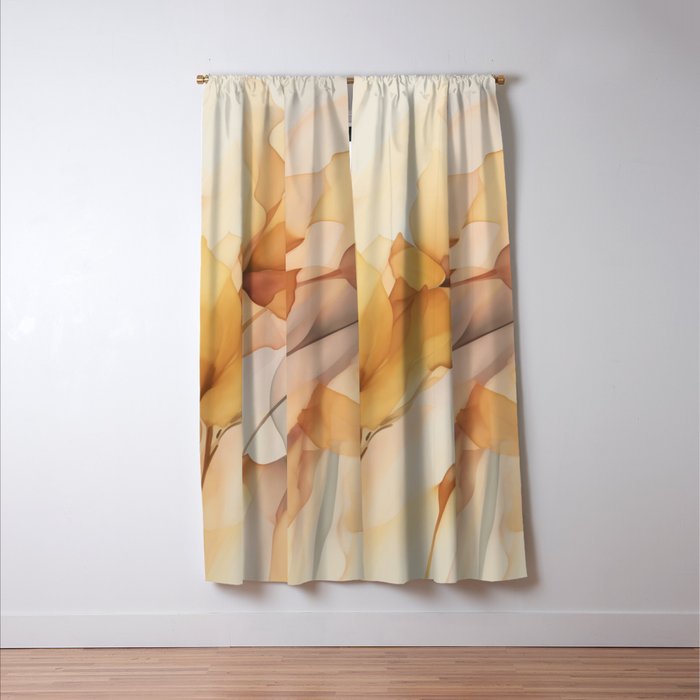 Ethereal Blossom Dreams Amber Marigold Window Curtain Gallery Image 3