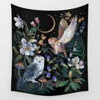 Owls Mushroom Magnolia Wall Tapestry Gallery Image 4