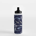 SHARKS PATTERN (NAVY BLUE) Water Bottle Gallery Image 2