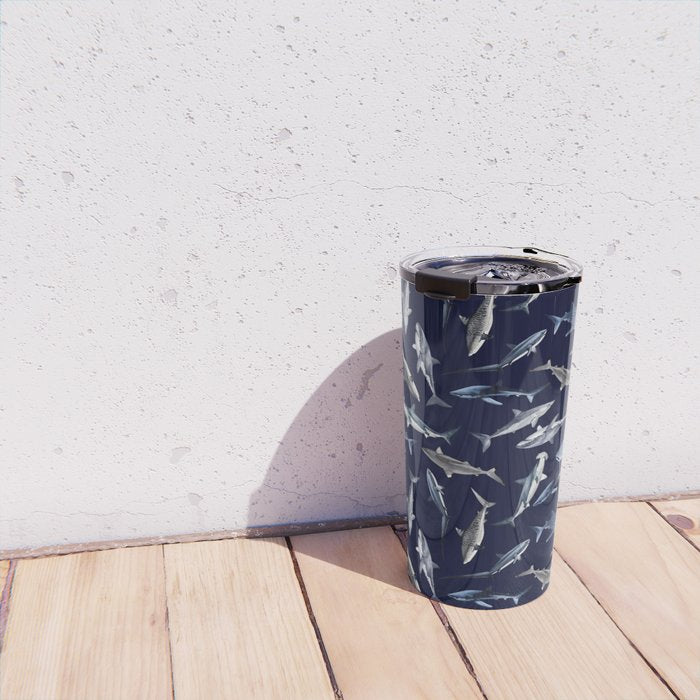 SHARKS PATTERN (NAVY BLUE) Travel Mug Gallery Image 4