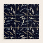SHARKS PATTERN (NAVY BLUE) Wood Wall Art Gallery Image 1