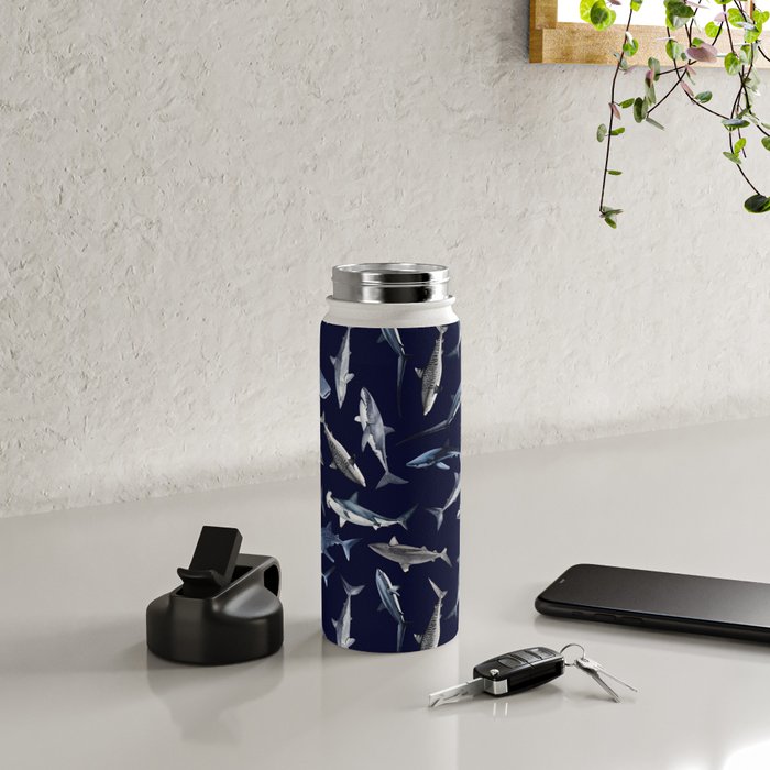 SHARKS PATTERN (NAVY BLUE) Water Bottle Gallery Image 4