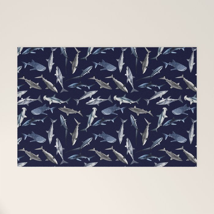 SHARKS PATTERN (NAVY BLUE) Welcome Mat Gallery Image 1