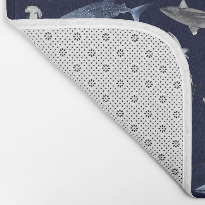 SHARKS PATTERN (NAVY BLUE) Bath Mat Gallery Image 2