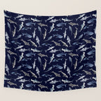 SHARKS PATTERN (NAVY BLUE) Wall Tapestry Gallery Image 4