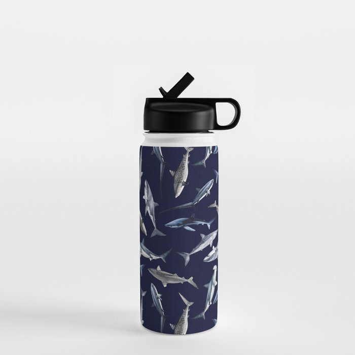 SHARKS PATTERN (NAVY BLUE) Water Bottle Gallery Image 1
