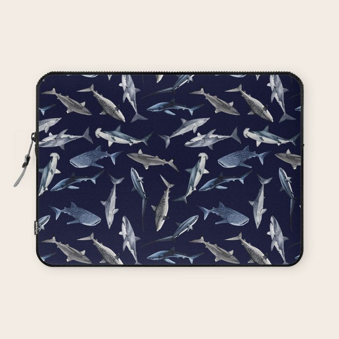 SHARKS PATTERN (NAVY BLUE) Laptop Sleeve Gallery Image 1