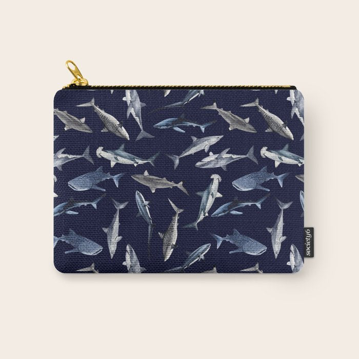 SHARKS PATTERN (NAVY BLUE) Carry All Pouch Gallery Image 1