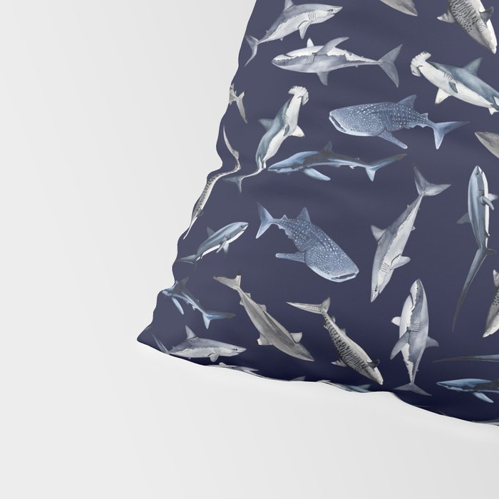 SHARKS PATTERN (NAVY BLUE) Pillow Sham Gallery Image 4
