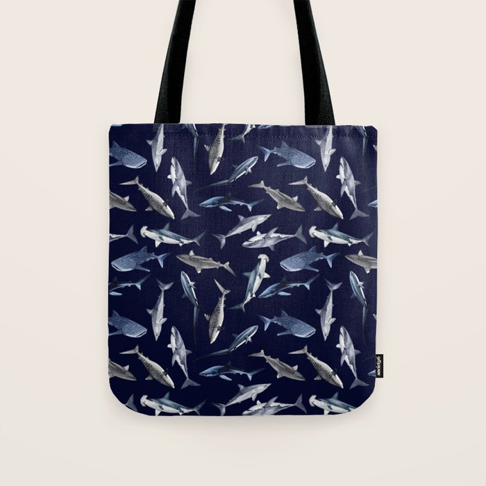 SHARKS PATTERN (NAVY BLUE) Tote Bag Gallery Image 1