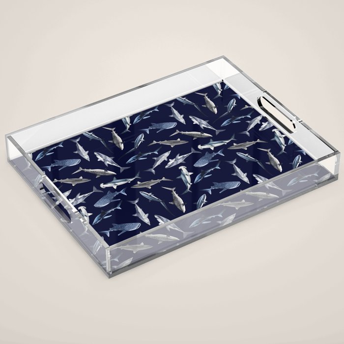 SHARKS PATTERN (NAVY BLUE) Acrylic Tray Gallery Image 1